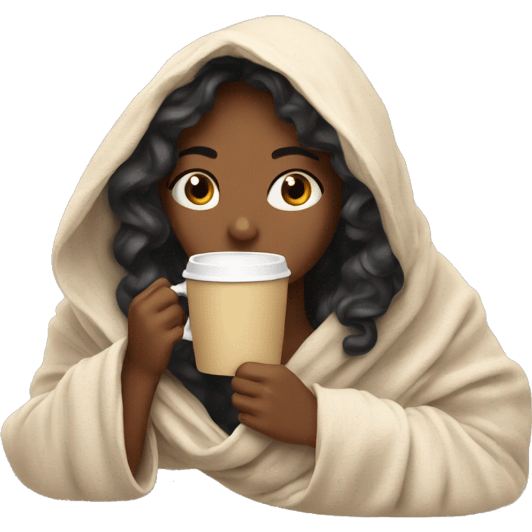 girl inside a blanket sipping coffee eyes closed emoji