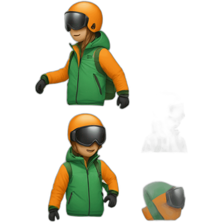 Snowboarder with orange throusers and green jacket emoji