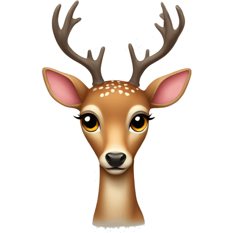 A deer with eyelashes and hearts emoji