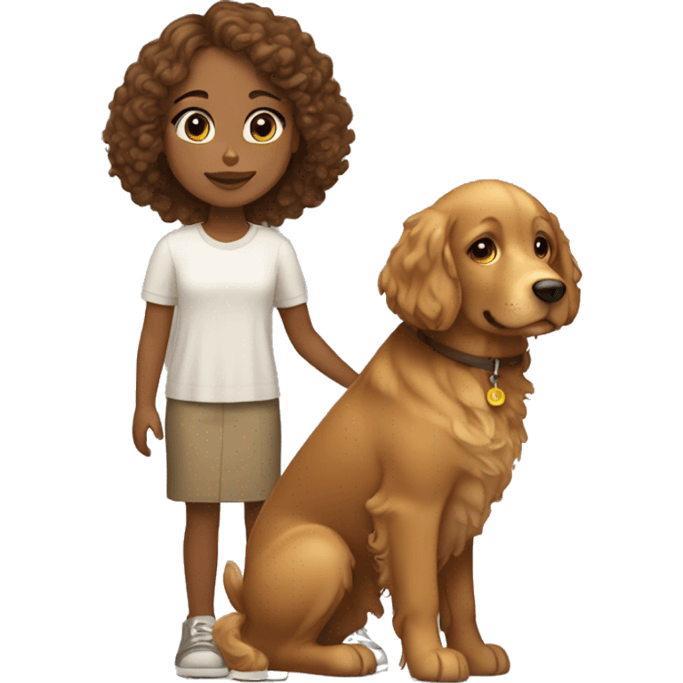 Tan skinned girl with  brown curly hair with a golden retriever puppy emoji