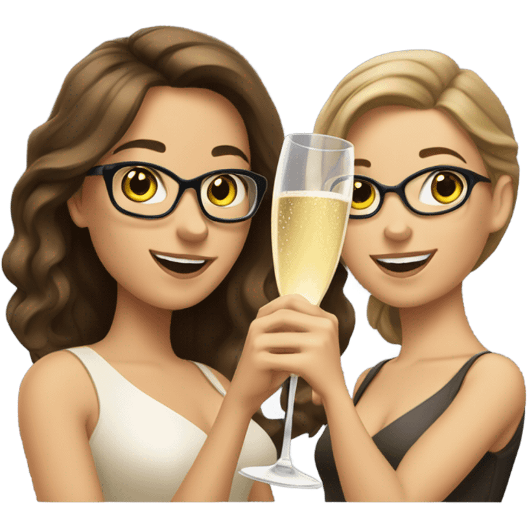 two caucasian brunette girls champagne emoji