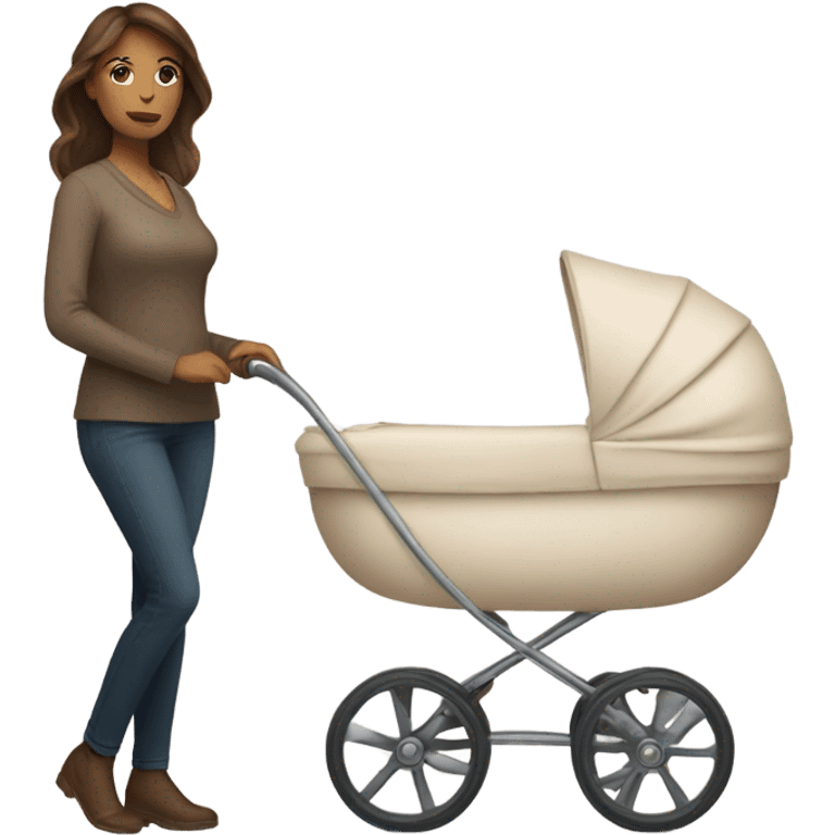 beautiful mother with brown hair. next to beige baby carriage emoji