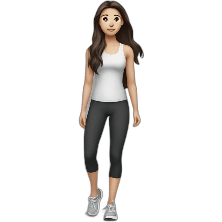 Short brunette, leggings, walking shoes, athletic, long hair emoji