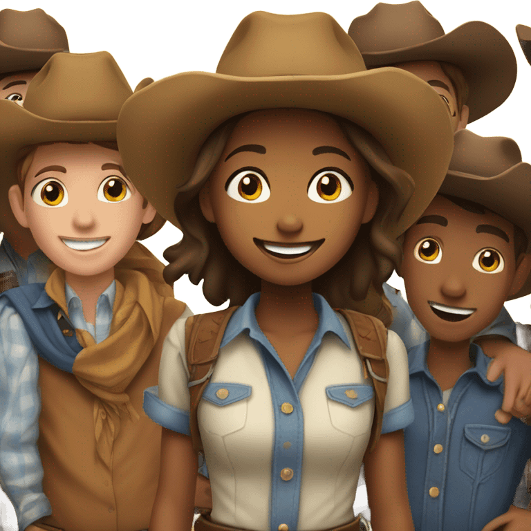 smiling girl with boys as cowboys  emoji