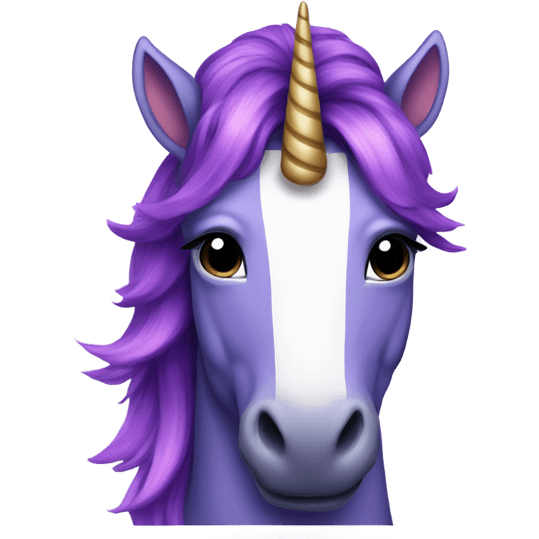 Purple Unicorn with indigo hair and a pink stripe in it and the unicorn has a horn emoji