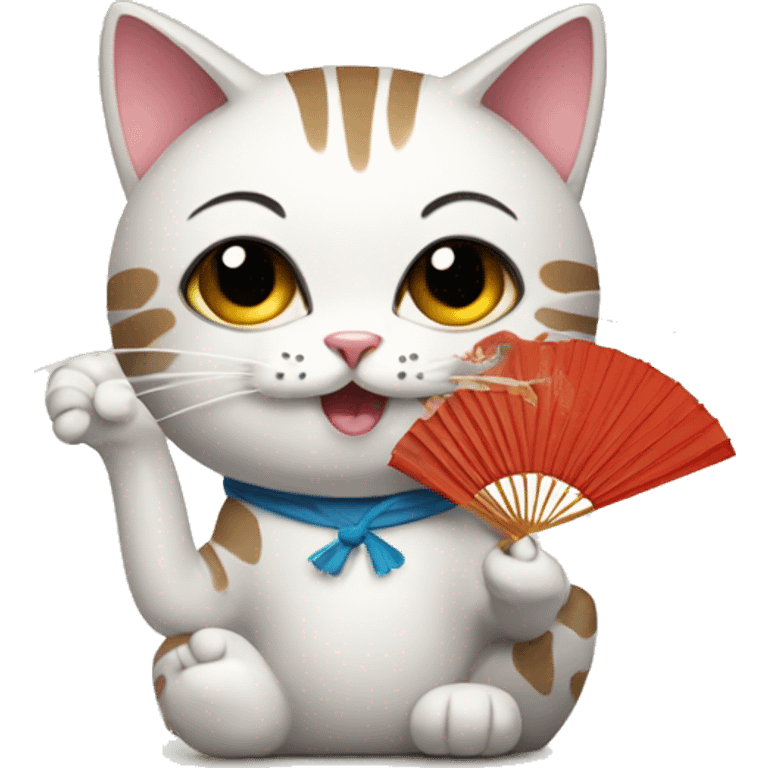 Cat with japanese fan emoji