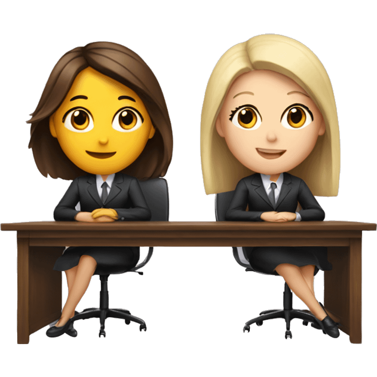 Two girls are sitting at the same desk, they are lawyers and friends emoji