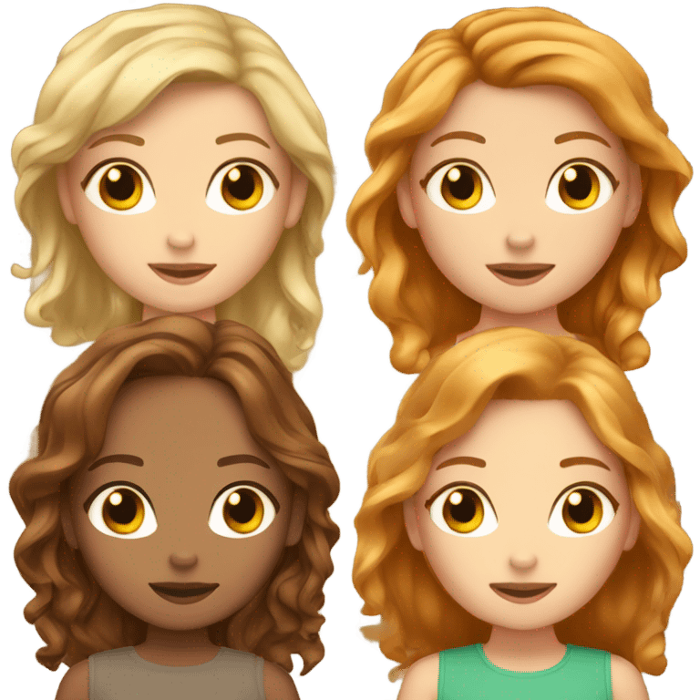 5 girl friends, 2 with blonde hair 2 with brown hair, 1 with ginger hair  emoji