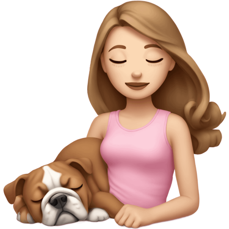 Sleeping girl in pink with light brown hair and bulldog emoji