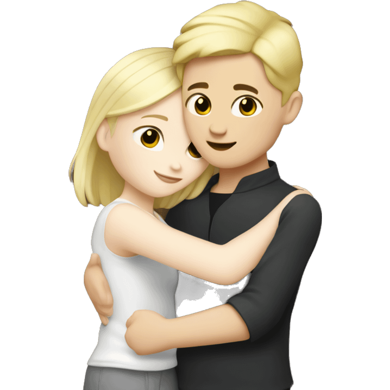 Blonde white girl hugs Chinese boy who has pale skin and black hair emoji