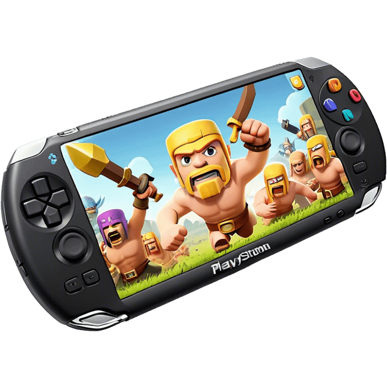 Clash of Clans aesthetic: Cinematic Playful PlayStation Portable (PSP) Portrait Emoji, rendered in a 3D vector-style similar to standard emojis with minimal shading and bold, simplified shapes. A compact, distinct form with signature details, softly glowing with a cutting-edge console technology charm. Simplified yet unmistakably iconic, highly detailed and consistent, glowing with a soft radiance and high shine. Stylized with a touch of technological advancement and a soft glowing outline, capturing the essence of a beloved gaming relic with a friendly, playful manner! emoji