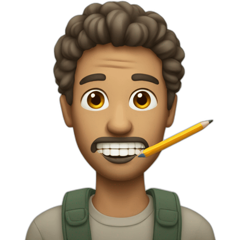 a man with a pencil in his teeth emoji