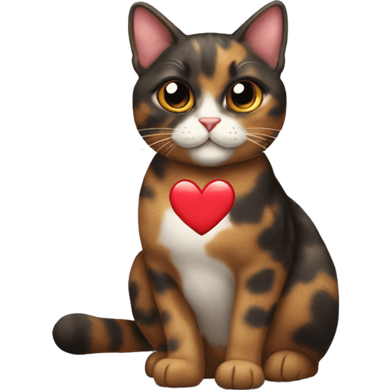 tortie cat with a heart emoji