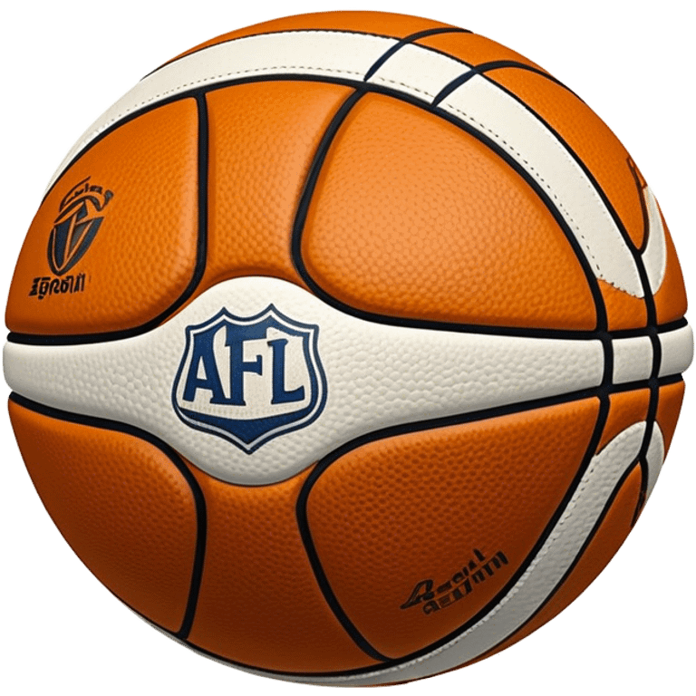 Cinematic Realistic image of an AFL ball with a rugged, textured leather surface and vibrant markings, rendered in rich detail with subtle signs of wear, set against a dynamic sports backdrop under energetic lighting emoji