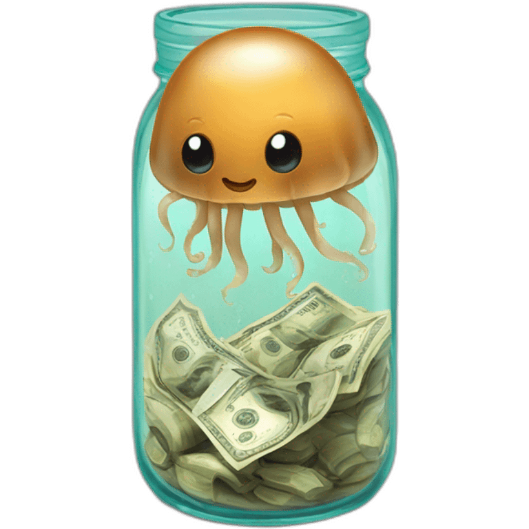 Baby brown jellyfish in a jar of money emoji