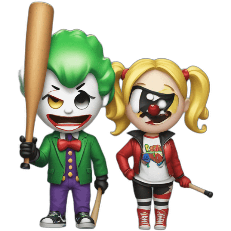 Joker and Harley Quinn with chewing gum and baseball bat emoji