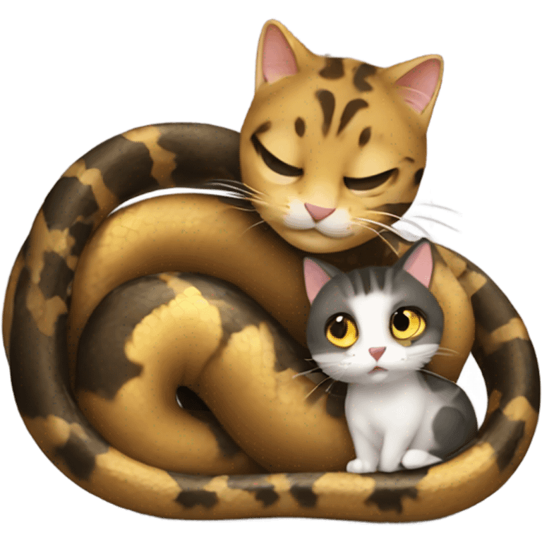 A snake hugging a cat  emoji