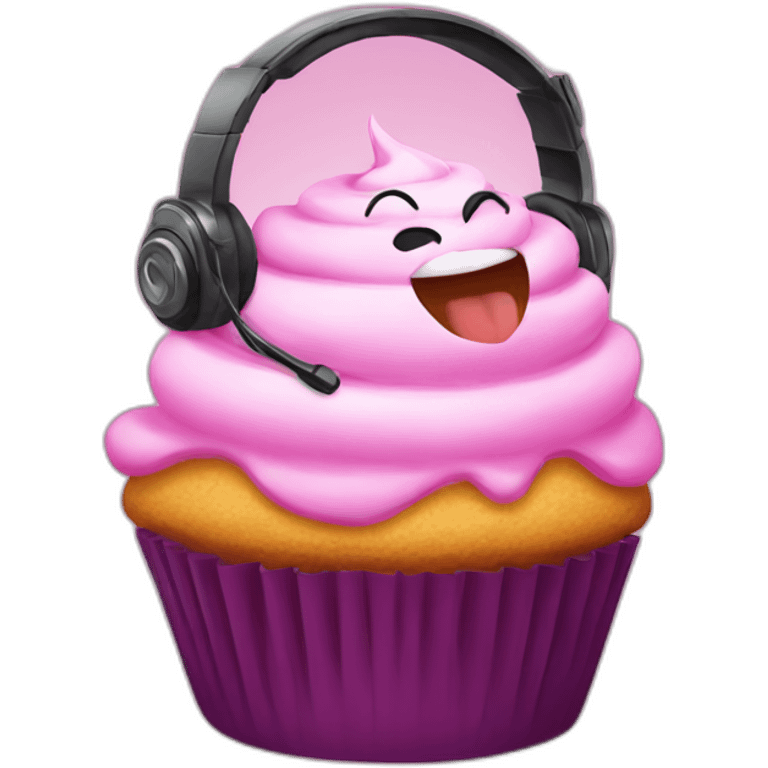 a fat cupcake with a gaming headset emoji