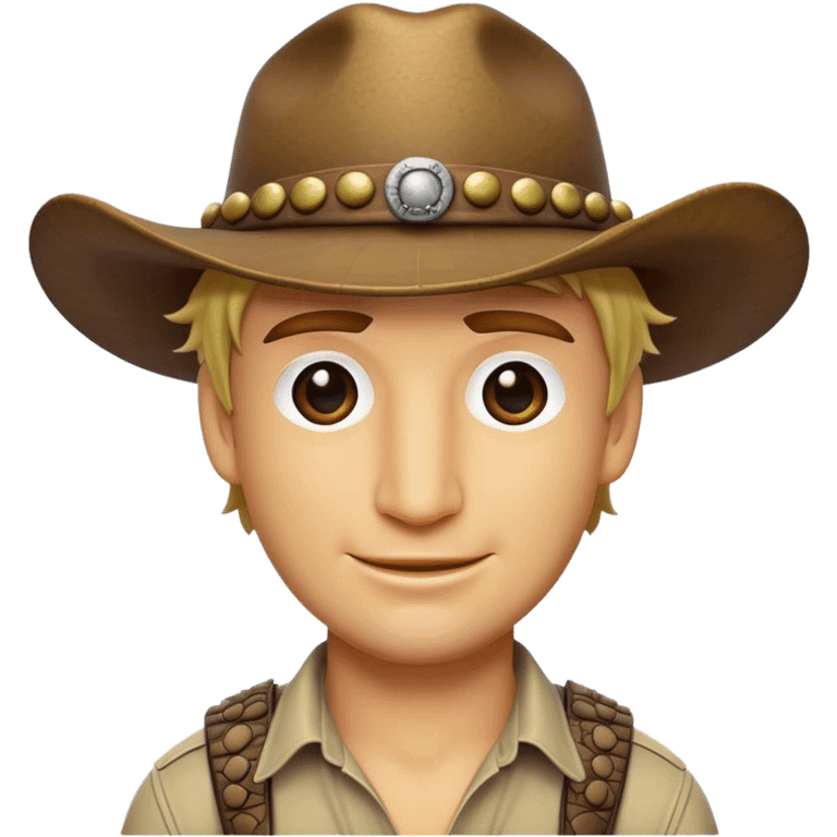 Cinematic Realistic Crocodile Dundee Pop Culture Emoji, depicted with rugged charm and adventurous spirit rendered with lifelike detail and cinematic lighting. emoji