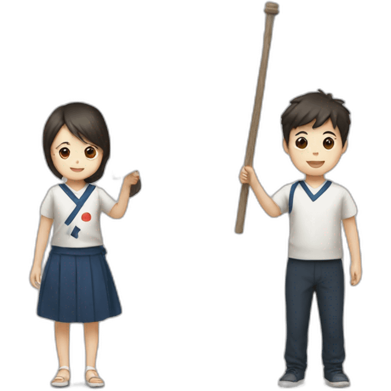 boy and girl holding Japanese flag emoji