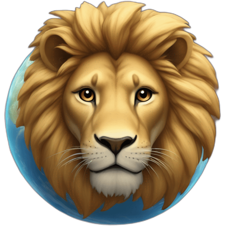 lion lays on the planet Earth emoji