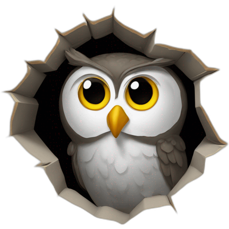 a goofy owl coming out of a hole emoji