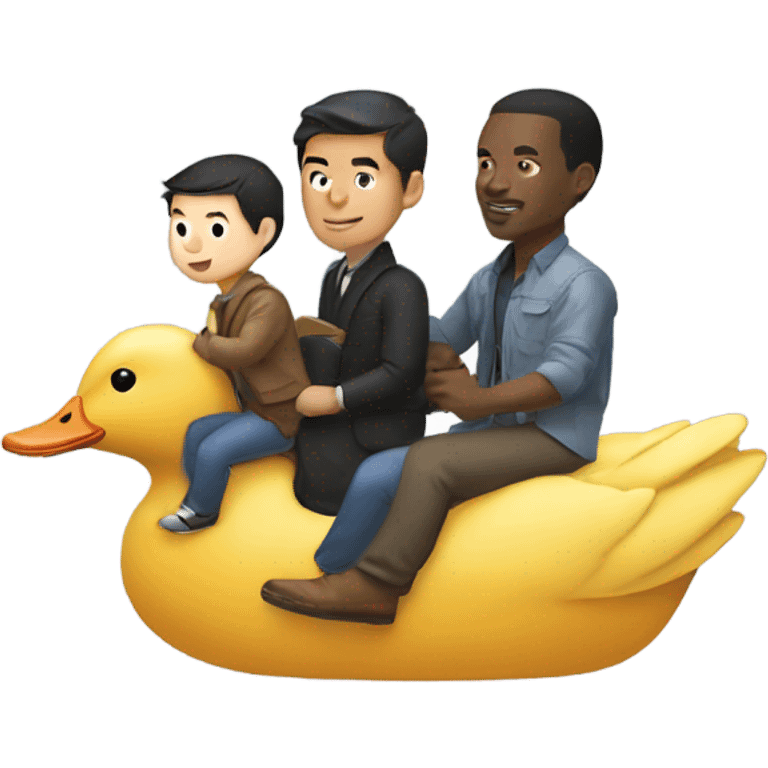 Asian man, white man, and two black man riding their own ducks emoji