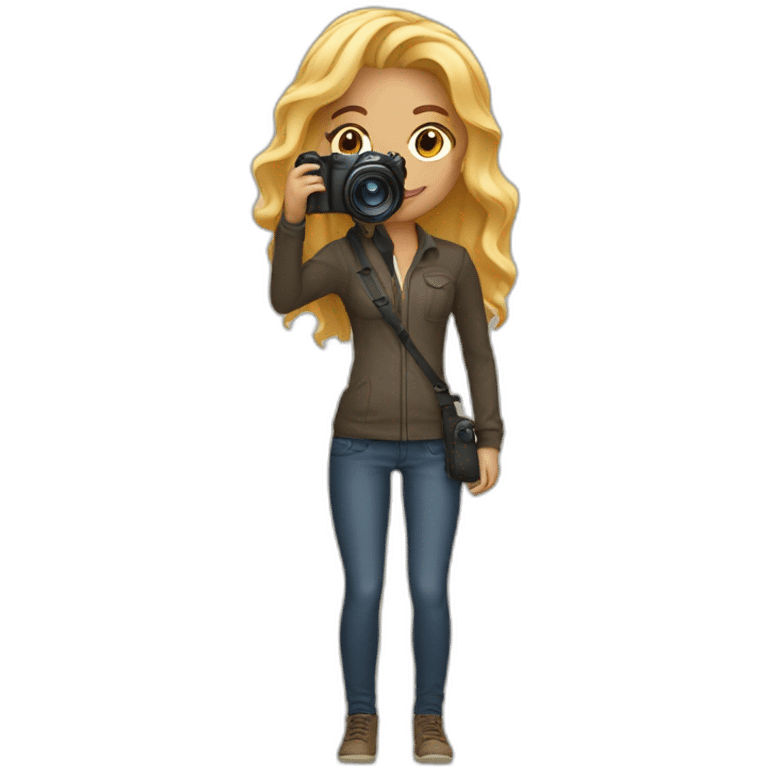 light skin women photographer with honey colored blonde hair holding a camera canon emoji