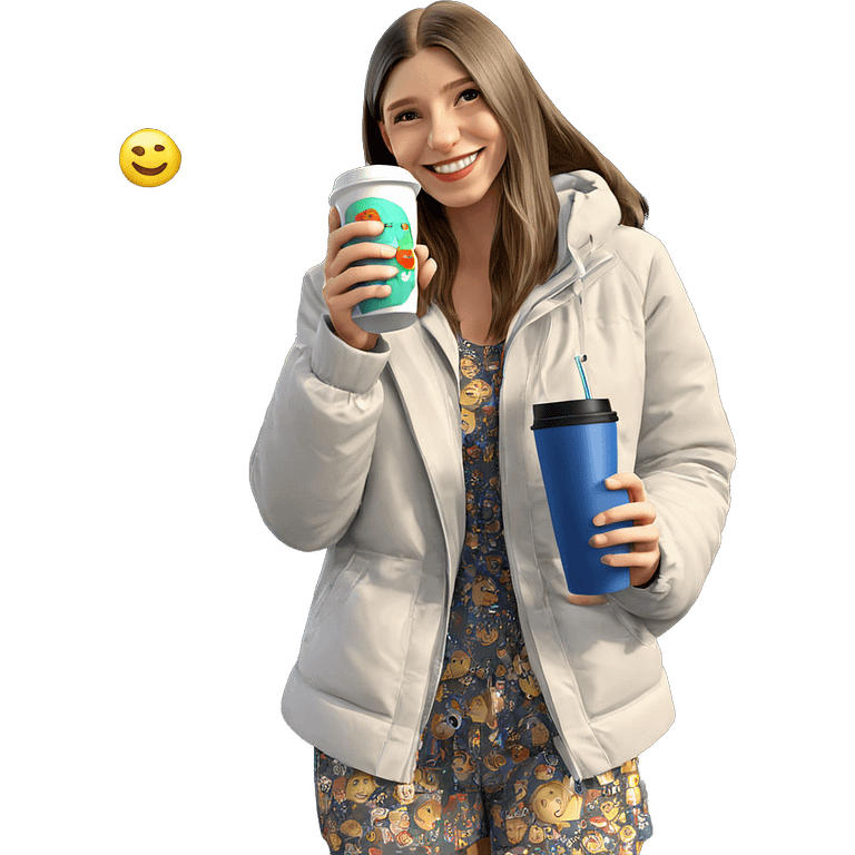 smiling girl with cup outdoors emoji