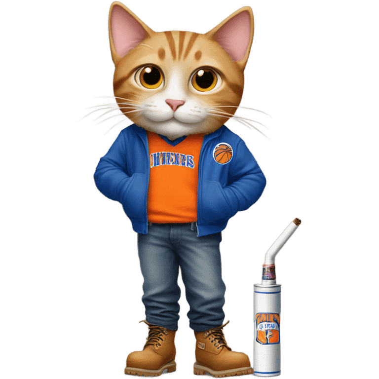 cat in timbs, New York knicks jersey and smoking  emoji