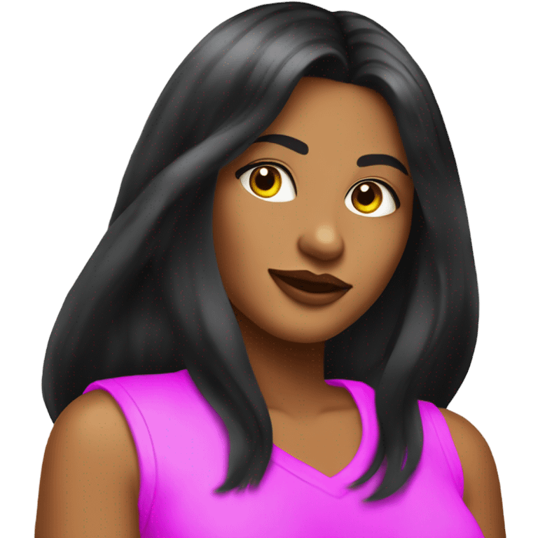 Tanned woman with long black hair dressed in Y2K hair, makeup, and neon attire emoji