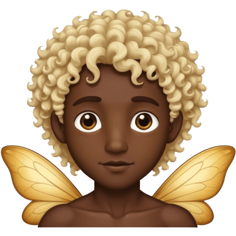 Make an emoji of a fairy with curly blonde hair mixed with black and brown eyes, the character has to be a man and with skin tones dark-hairedMake an emoji of a fairy with curly blonde hair mixed with black and brown eyes, the character has to be a man and with skin tones dark-haired emoji