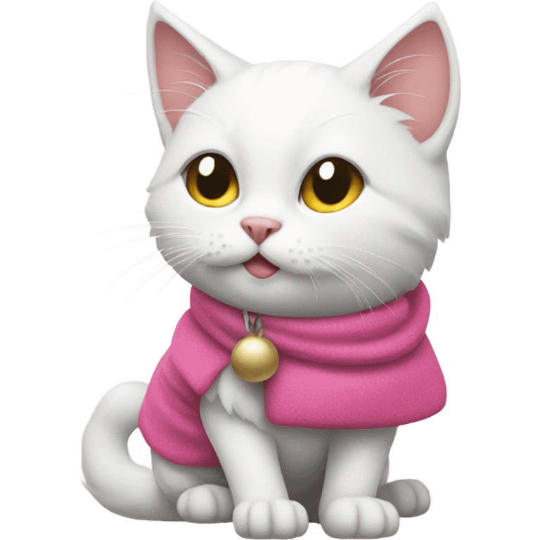 White cat wearing pink Santa clothes emoji