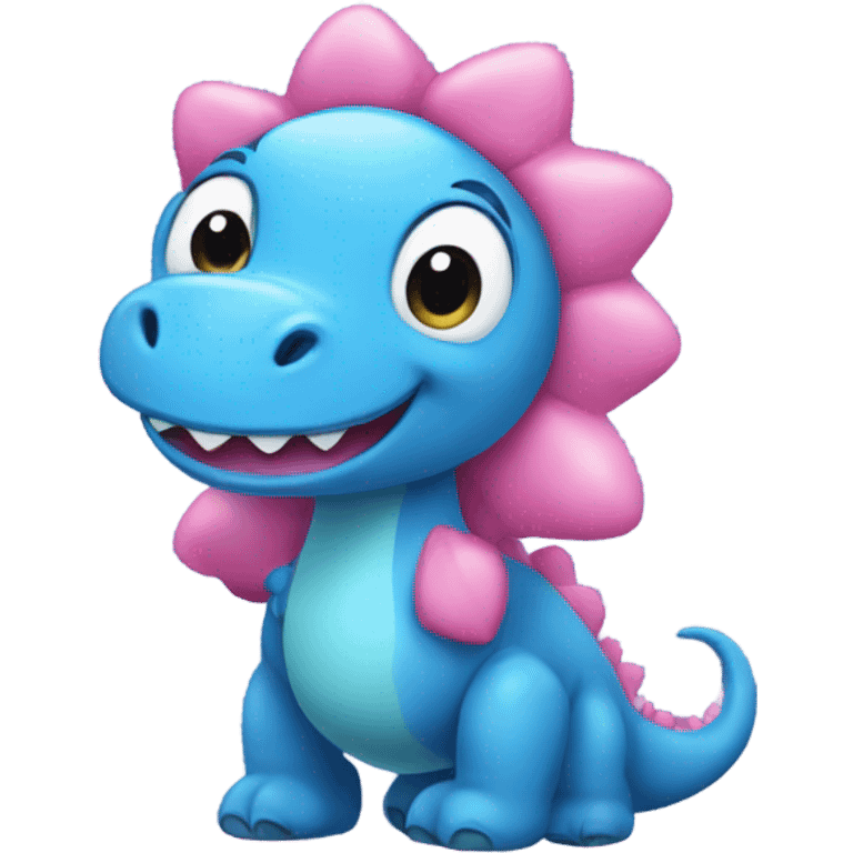 Blue dinosaur with pink hearts and stars emoji