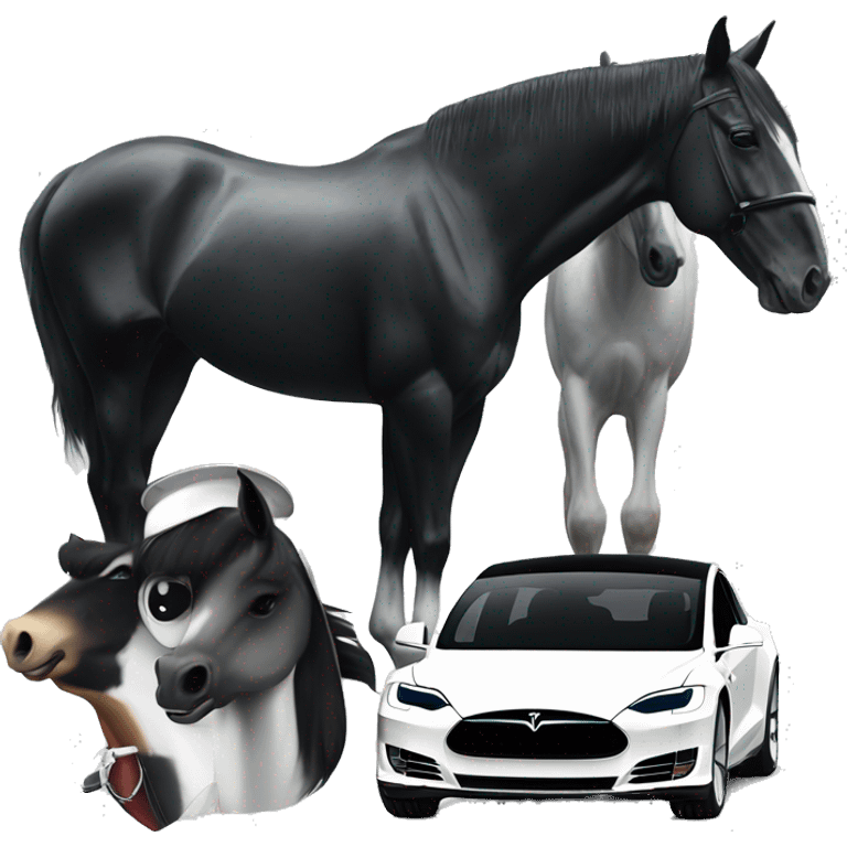 Black and white horse and white model x Tesla emoji