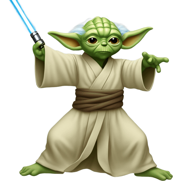 Yoda going crazy with a noodle shaped lightsaber emoji