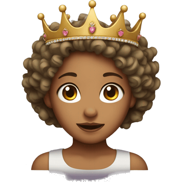 face of a girl with curly hair wearing a crown emoji