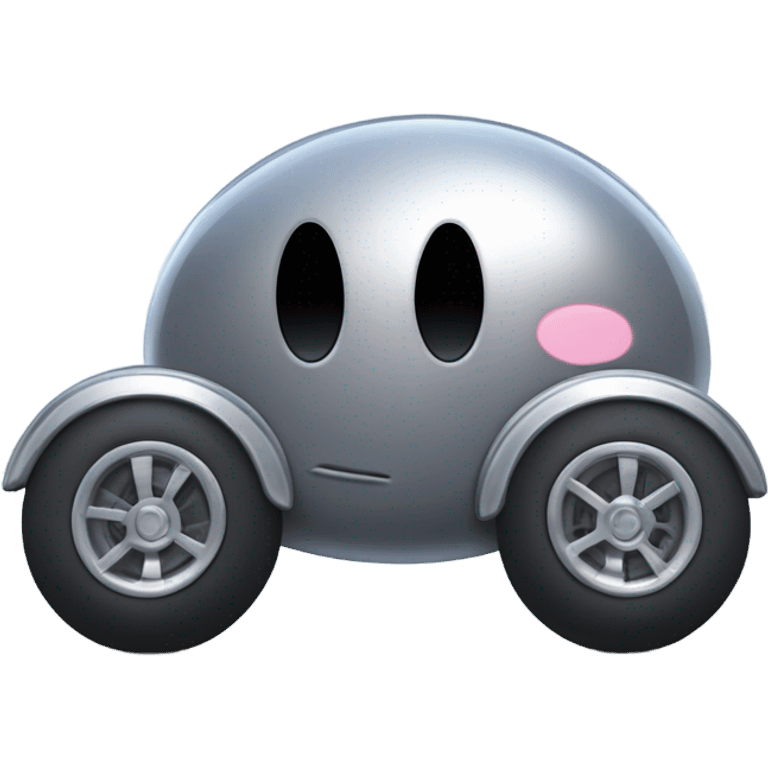 Metal cute Kirby bubble Gray ball driving on car wheels with mad eyebrows  emoji