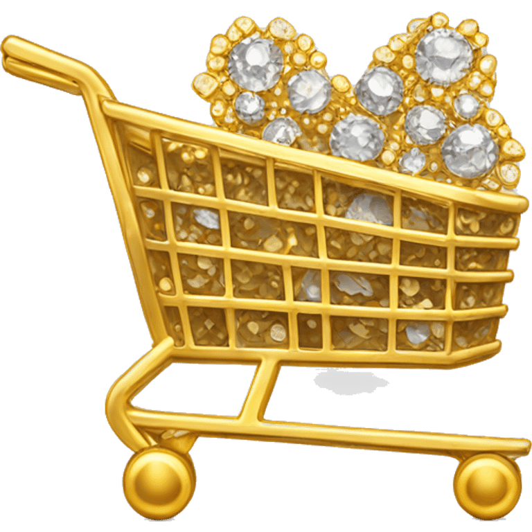 shopping cart made with gold. decorated with diamonds emoji