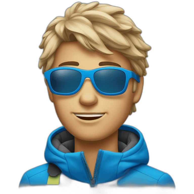 Un jeune homme avec les cheveux bleus et des lunettes de ski emoji