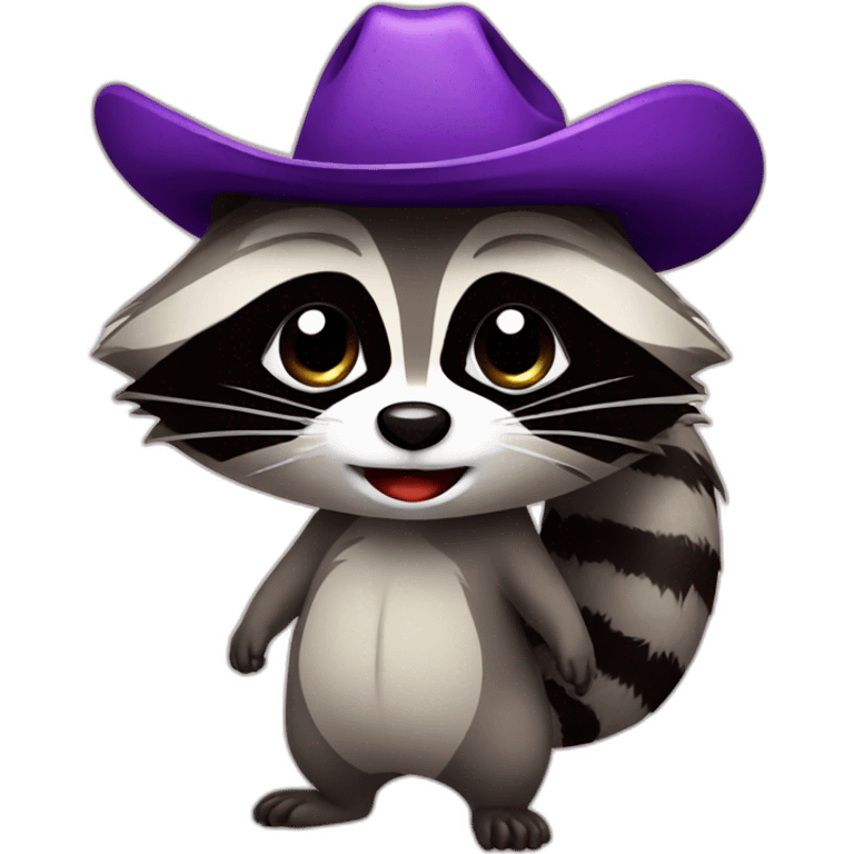 Raccoon with cowboy hat holding back tears holding eggplant emoji