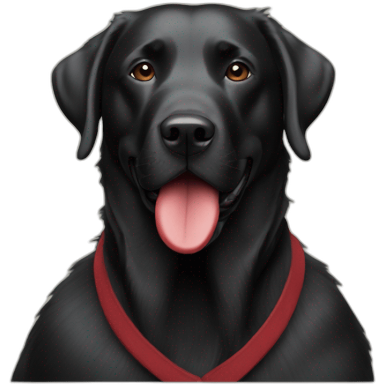 A black Labrador lick a man's with red beard face emoji