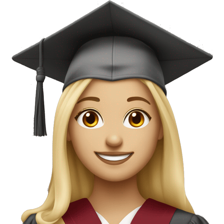 Blonde girl smiling wearing university of Chicago Loyola graduation emoji