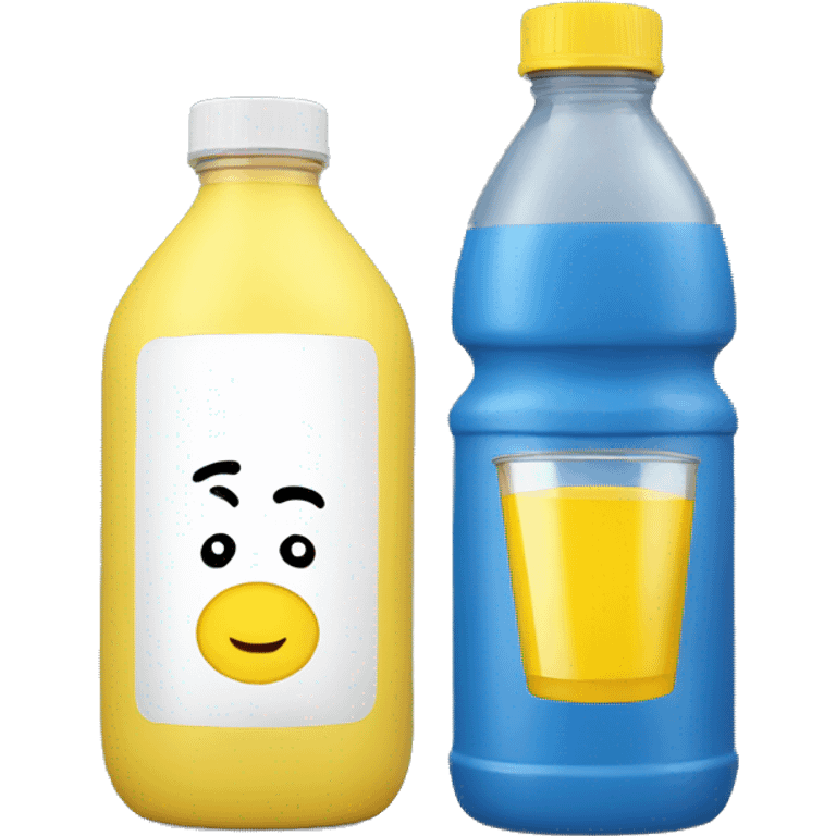 a bottle of blue juice, sports bottle, yellow cap emoji