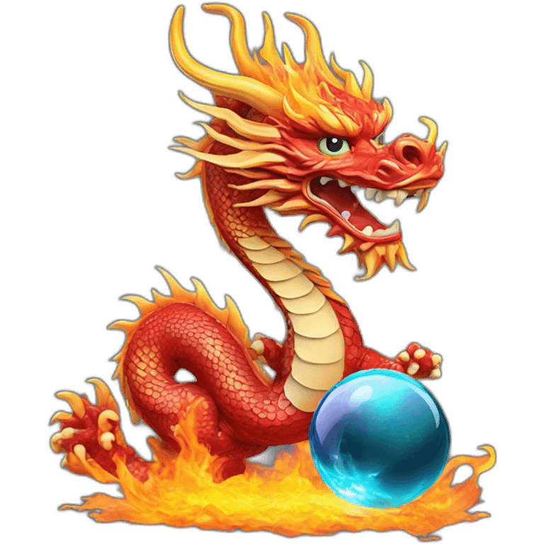 Chinese dragon with flame and crystal ball emoji