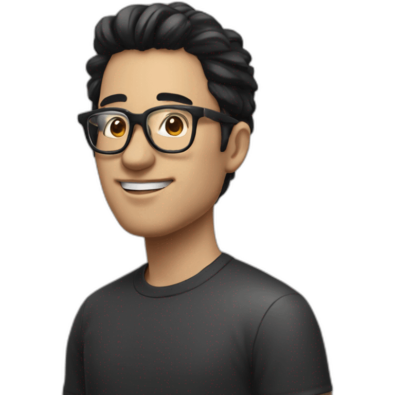 A man with black hair with the Instagram logo behind him, wearing black glasses emoji