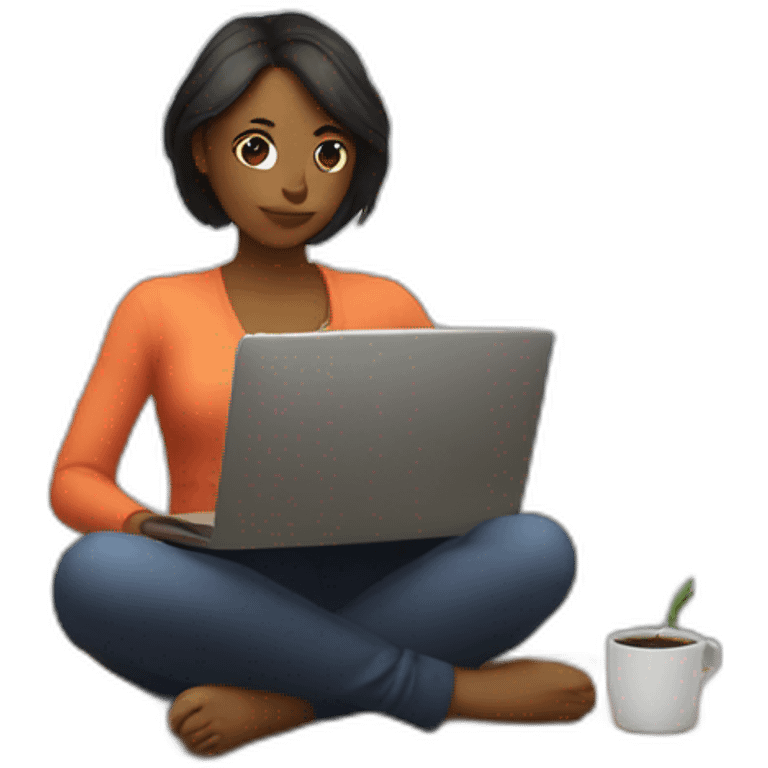 developer woman sitting with a laptop and a fire emoji behind her emoji