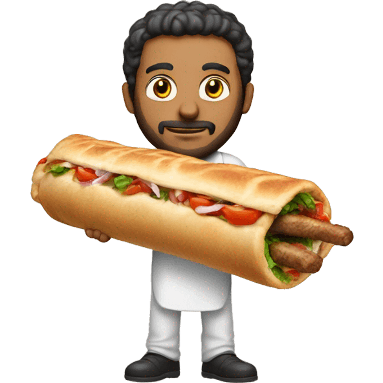 Small Lebanese man holding giant kebab  emoji