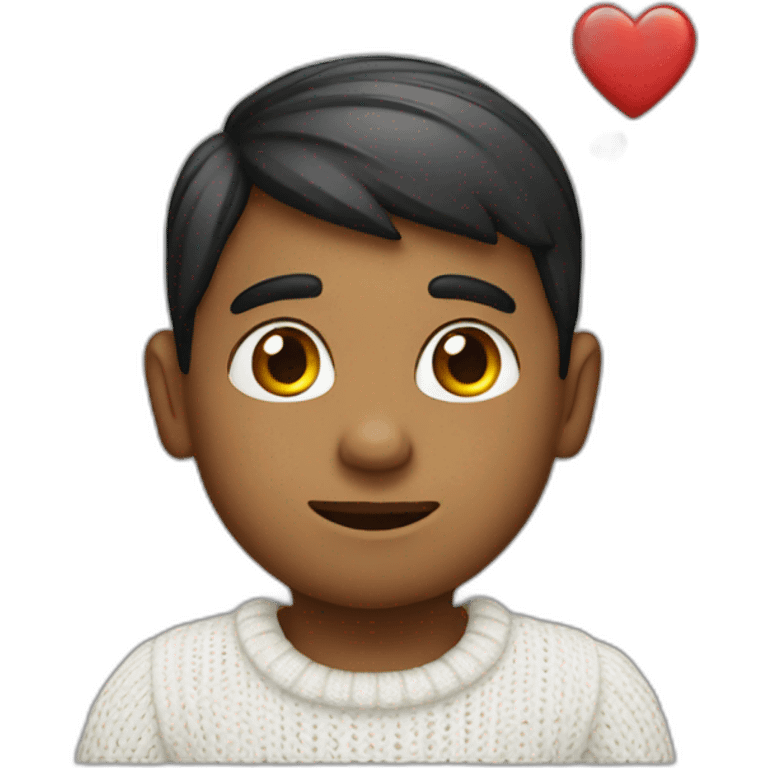 indian boy in a white knitted shirt with love heart eyes emoji