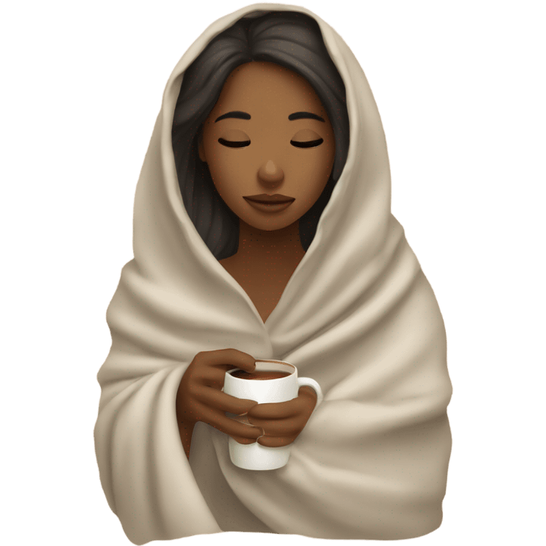 girl inside a blanket sipping coffee eyes closed emoji